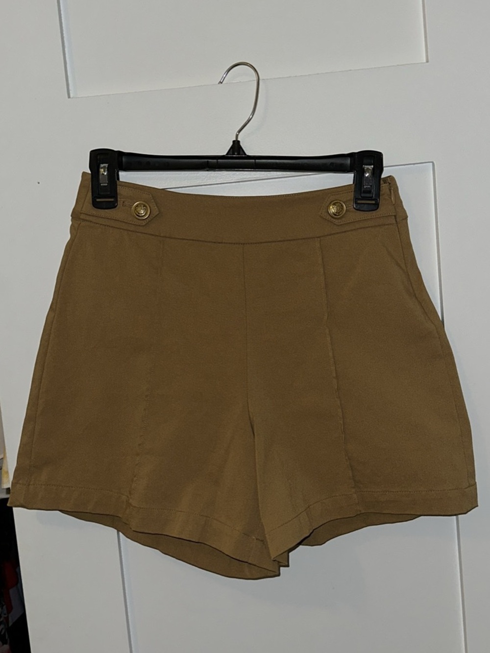 NWOT INC Tan High-Waist Shorts with Gold Button Accents
